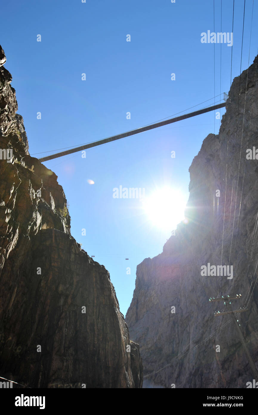 One of the highest suspension bridges in the world stretches across the Royal Gorge in Colorado Stock Photo