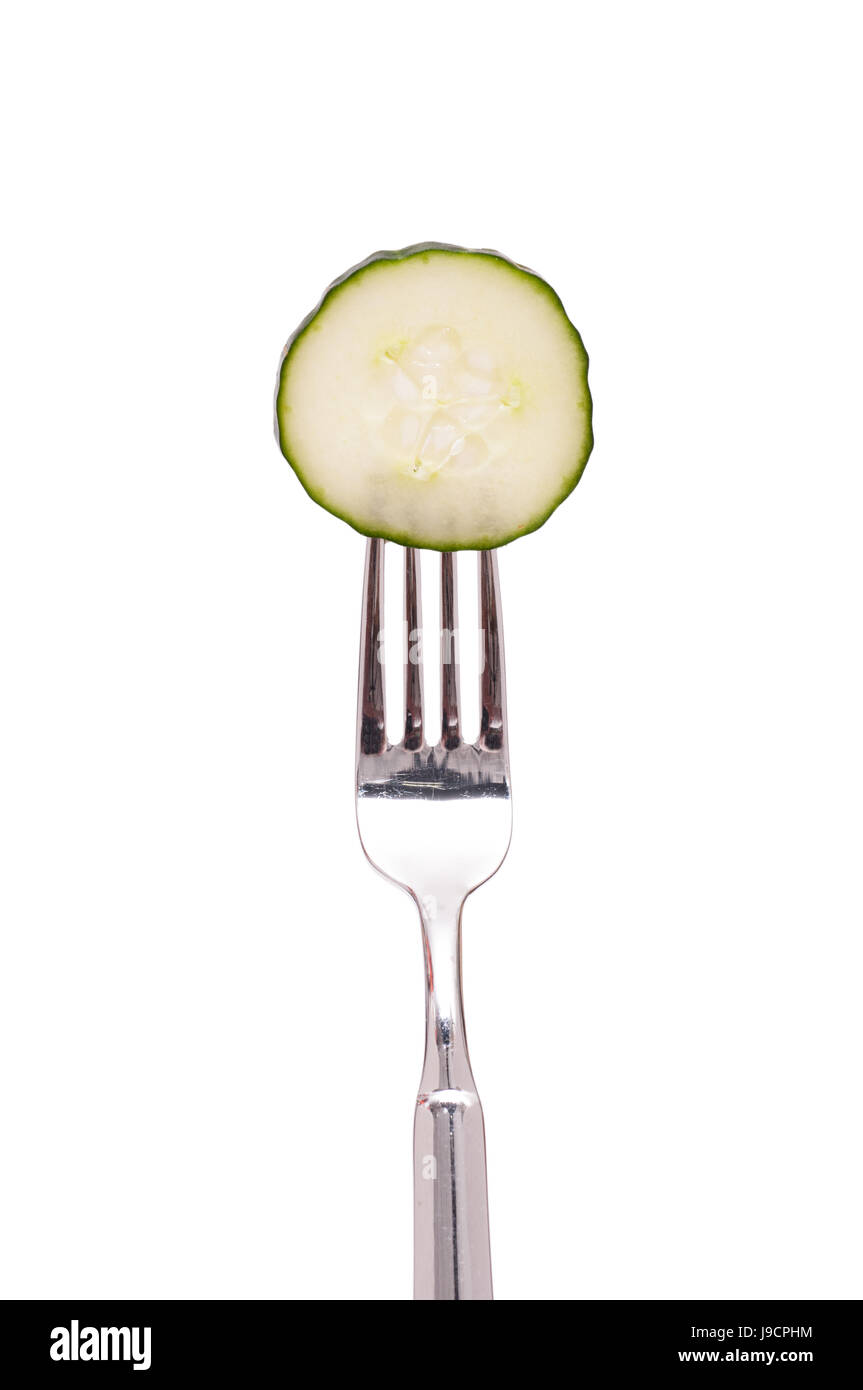 optional, disc, cucumber, vegetable, fork, food, aliment, isolated, green, Stock Photo