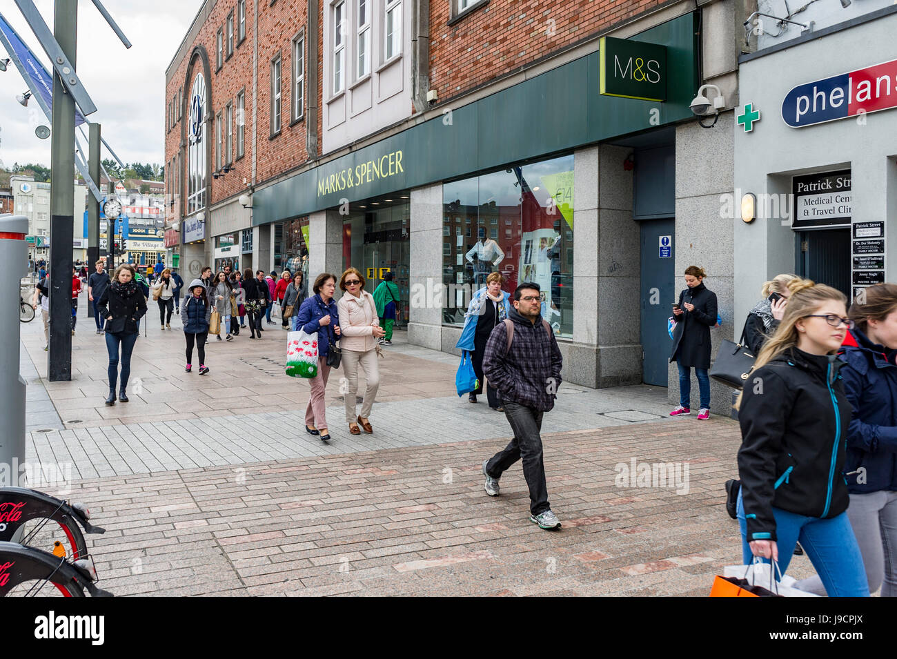 Marks And Spencer M S With Shoppers Pedestrians On Patrick Street Cork Ireland Stock Photo Alamy