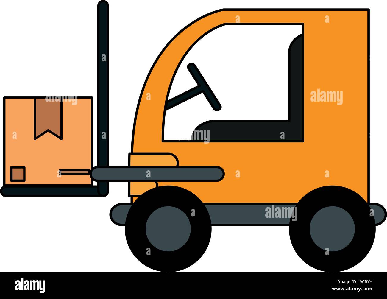 color image cartoon forklift truck with forks transporting package Stock Vector Image & Art Alamy
