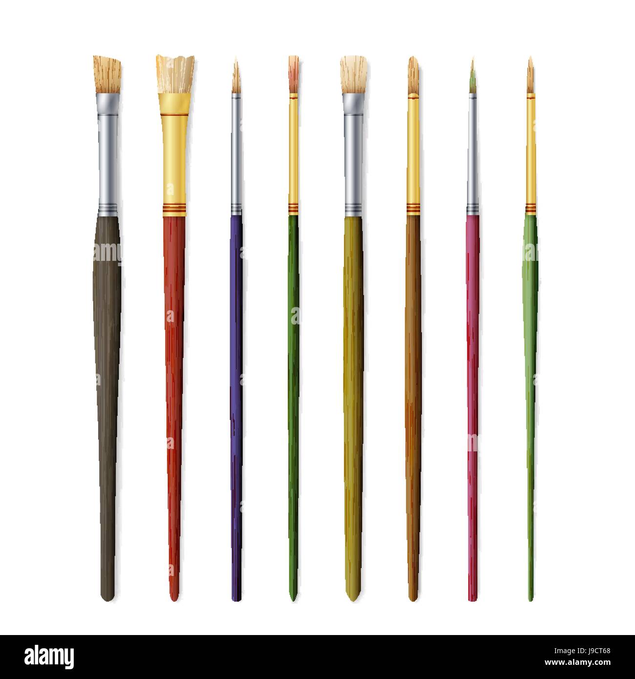 Realistic Artist Paintbrushes Set. Paint Brush Set Isolated On White