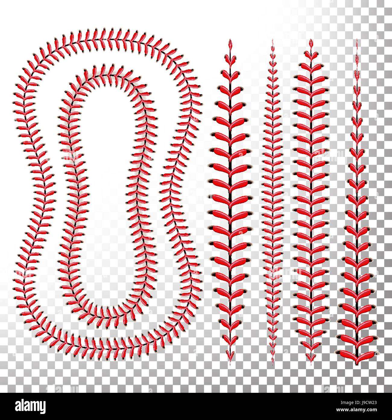 Baseball Stitches Vector. Lace From A Baseball Isolated On Transparent.  Sports Ball Red Laces Set Stock Vector Image & Art - Alamy