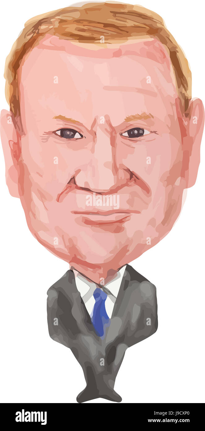 Water color caricature illustration of Donald Franciszek Tusk, Polish politician and the President of the European Council viewed from front on isolat Stock Photo