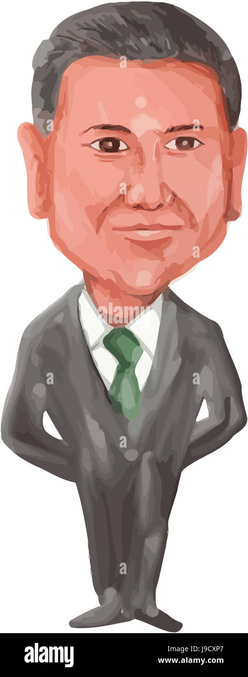 Water color caricature illustration of the President of Mexico, Enrique Pena Nieto viewed from front on isolated white background done in cartoon styl Stock Photo