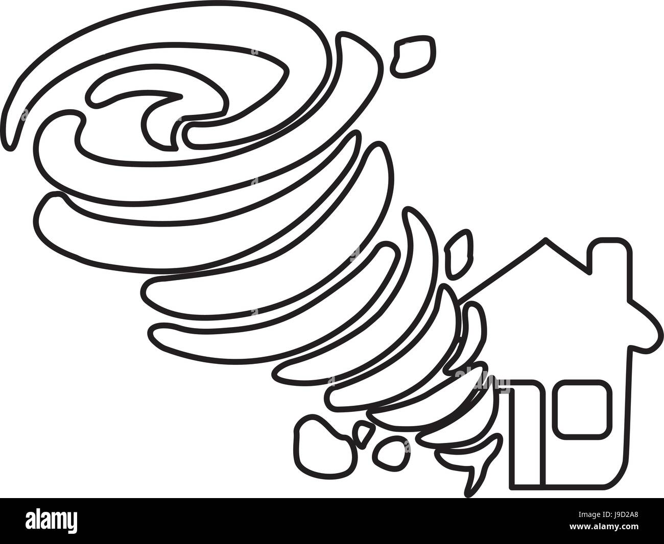 line tornado taking and destruction a house Stock Vector