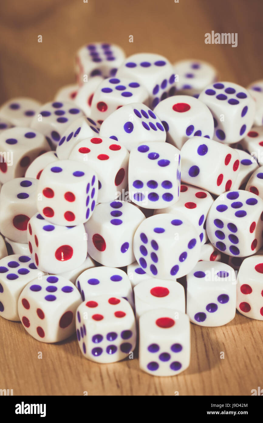 close up of many Rolling the dice concept for business risk Stock Photo