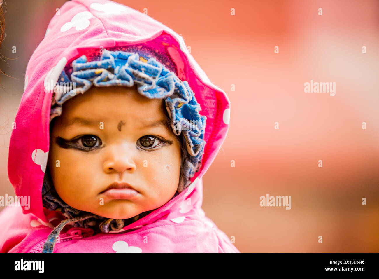 Baby with kohl-painted eyes, Kathmandu, Nepal, Asia Stock Photo