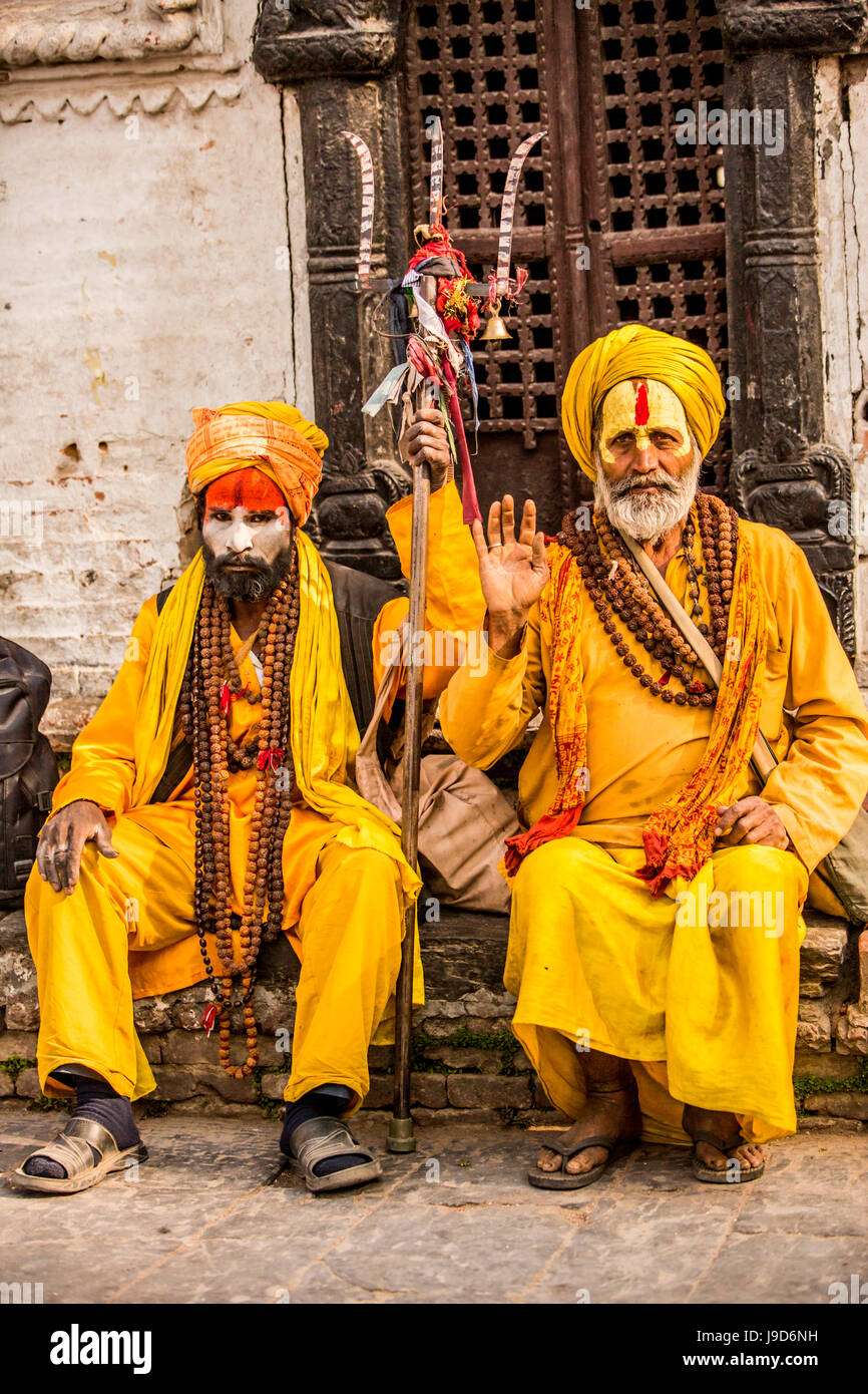 Hindu holy men at Pashupati Temple, Kathmandu, Nepal, Asia Stock Photo