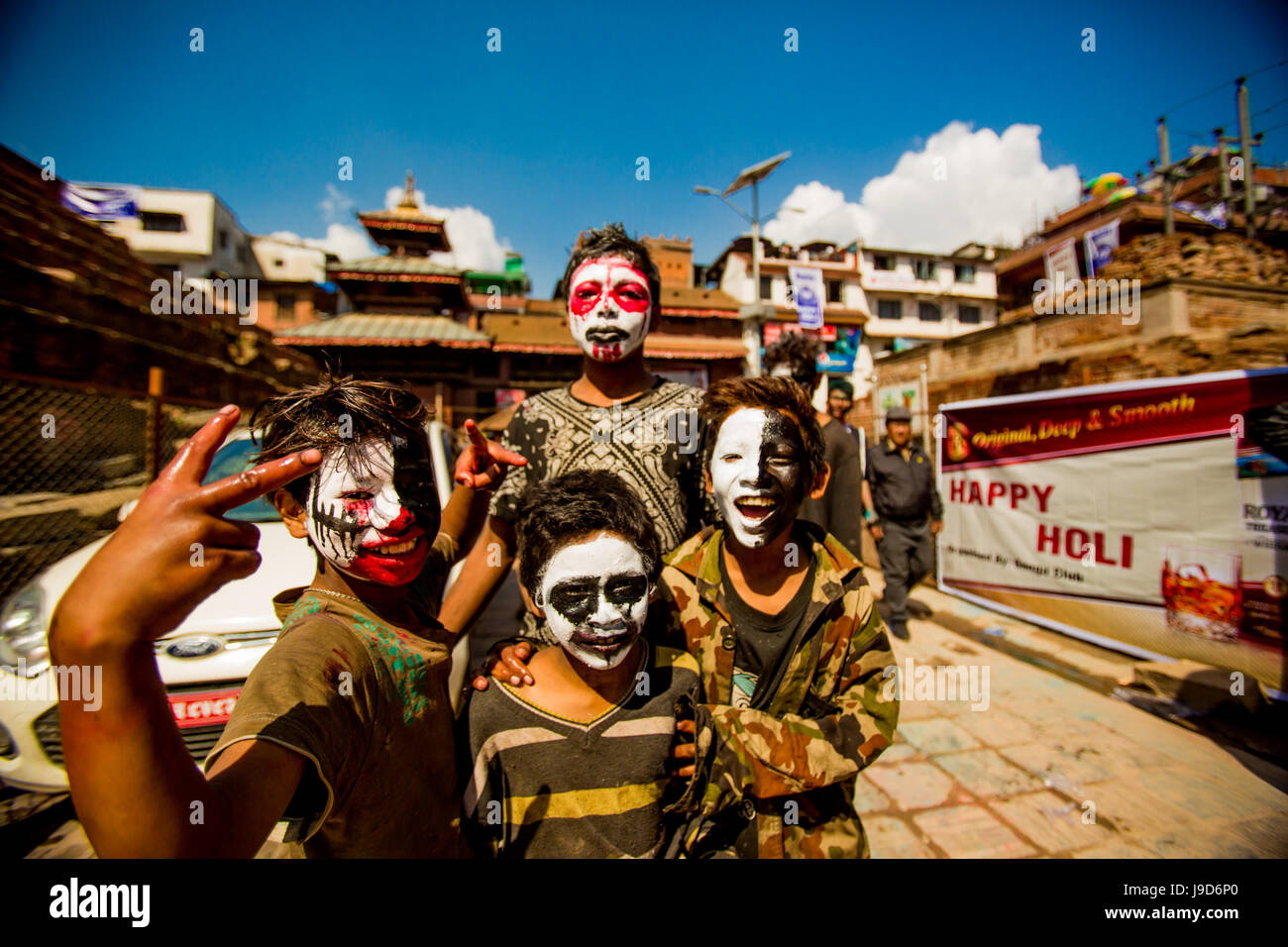 Kids with faces painted at the Holi Festival, Durbar Square, Kathmandu, Nepal, Asia Stock Photo