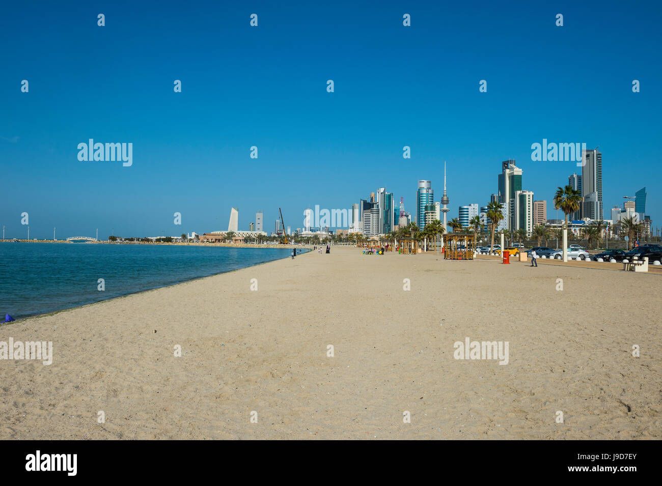Shuwaikh beach and skyline of Kuwait City, Kuwait, Middle East Stock Photo