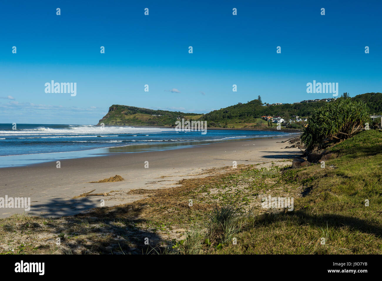 Long sandy beach in Lennox Head, Byron Bay, Queensland, Australia