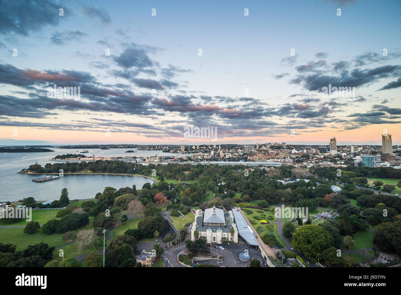 View over Sydney harbour after sunset, Sydney, New South Wales, Australia, Pacific Stock Photo