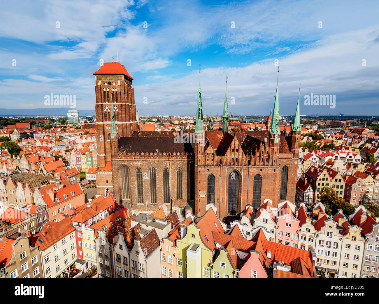 Elevated view of the Old Town, St. Mary's Basilica, Gdansk, Pomeranian Voivodeship, Poland, Europe Stock Photo