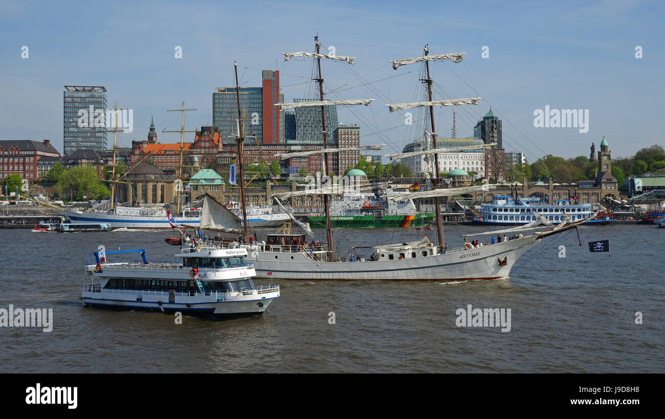 Elbe River at Landing Stages, Hamburg, Germany, Europe Stock Photo