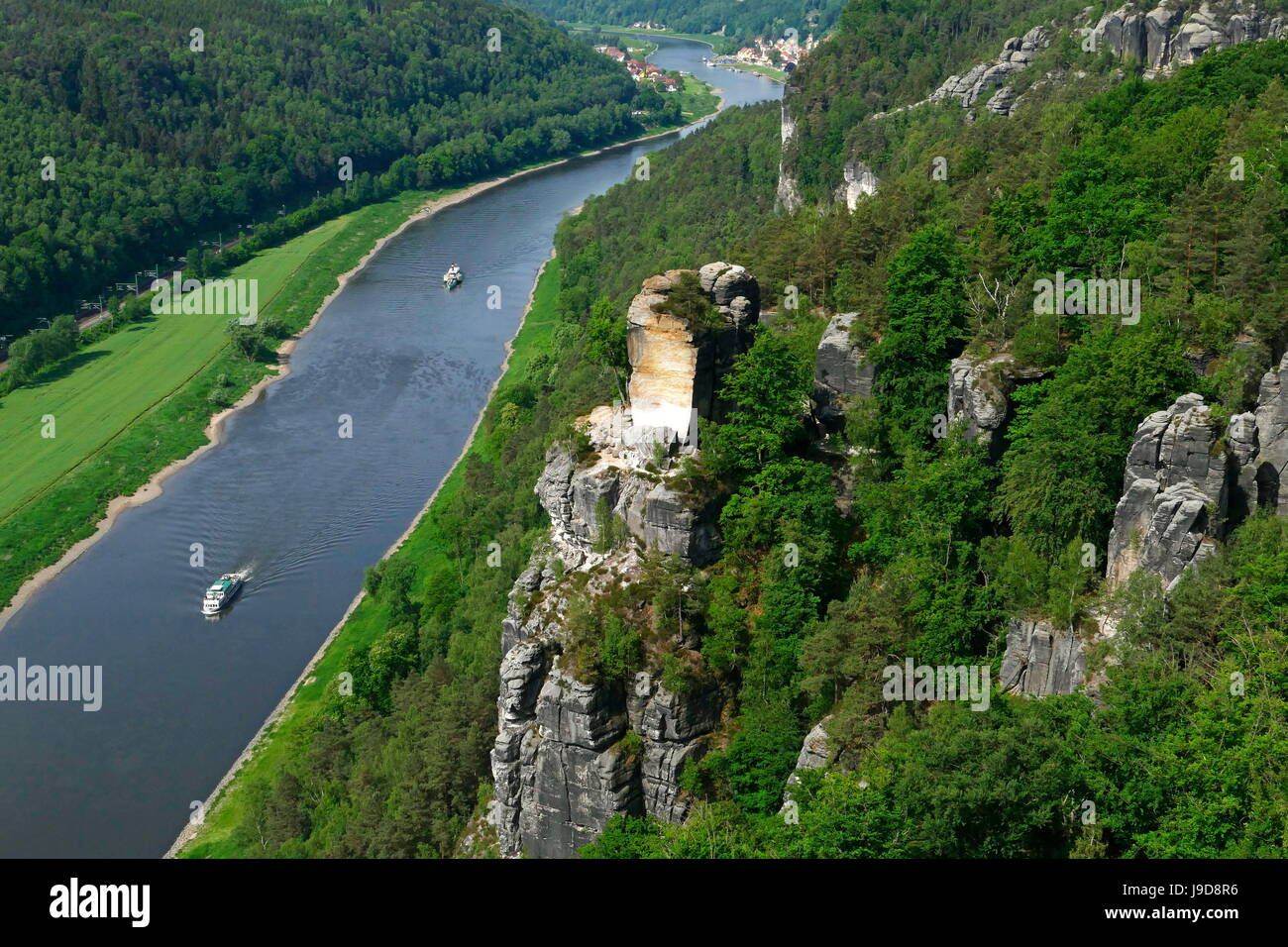 Bastei Rock Formation near Rathen, Saxon Switzerland, Saxony, Germany, Europe Stock Photo