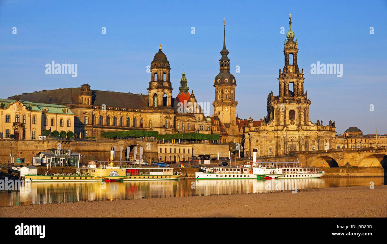 Elbe River and Old Town skyline, Dresden, Saxony, Germany, Europe Stock Photo