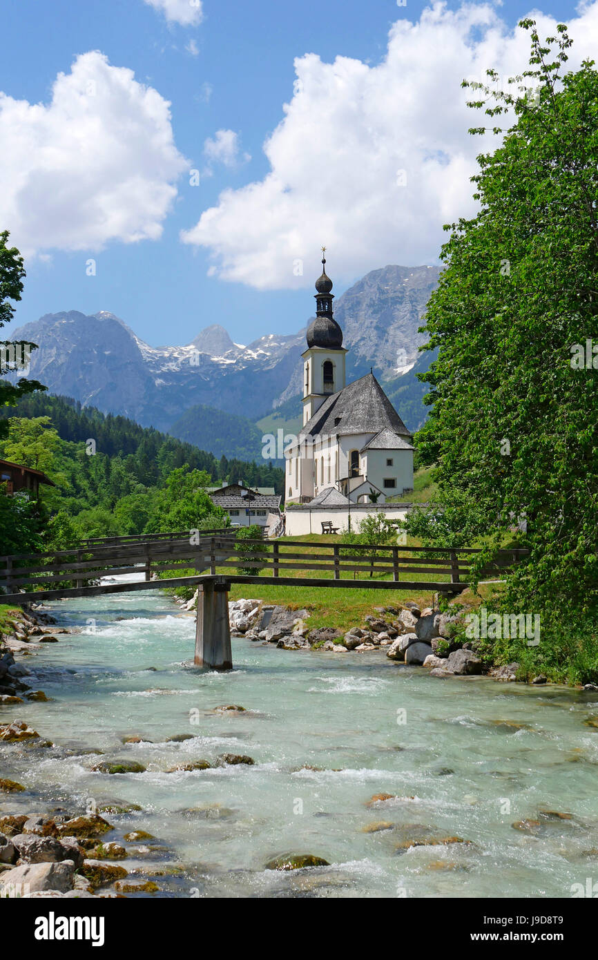 Parish Church against Reiteralpe, Ramsau, Upper Bavaria, Bavaria, Germany, Europe Stock Photo