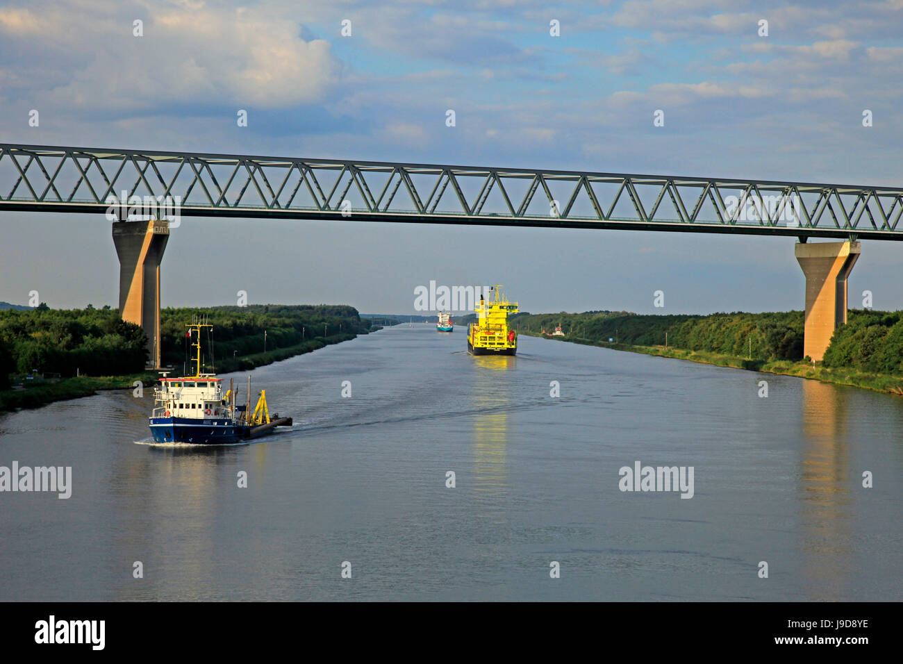 Vessels on Kiel Canal near Brunsbuttel, Schleswig-Holstein, Germany, Europe Stock Photo