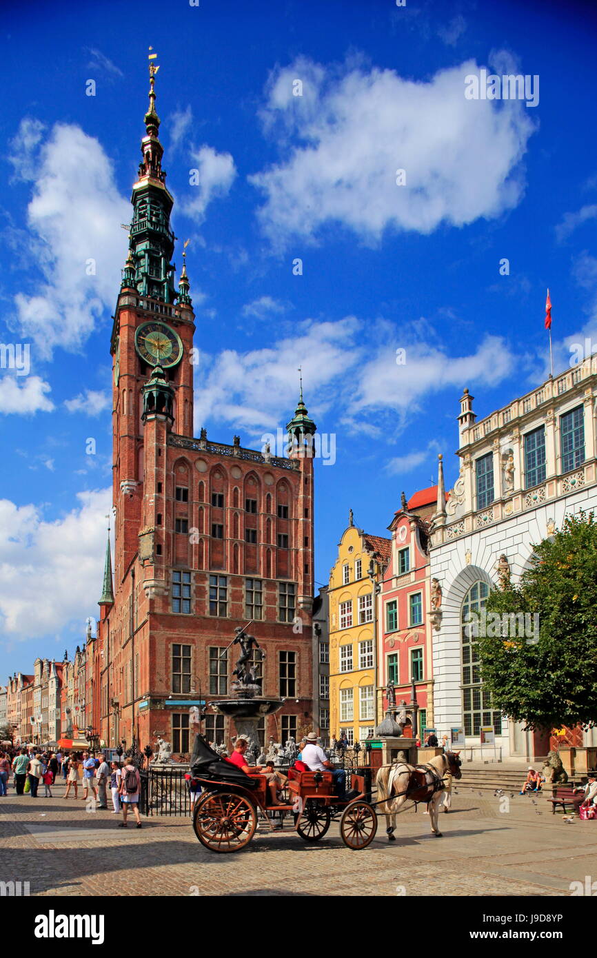 Town Hall of Rechtstadt District on Long Market in Gdansk, Gdansk, Pomerania, Poland, Europe Stock Photo