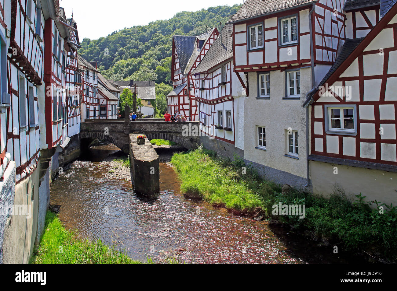 Half-timbered Houses in Monreal on River Elz, Eifel, Rhineland-Palatinate, Germany, Europe Stock Photo