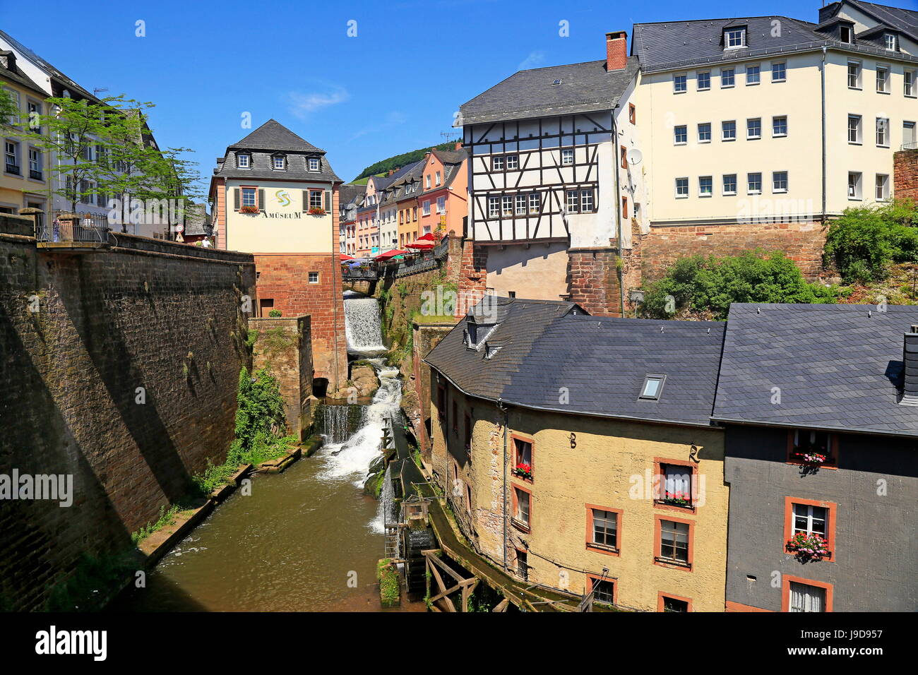 Hackenberg Mill with Leukbach Waterfall and Mill Museum, Saarburg on River Saar, Rhineland-Palatinate, Germany, Europe Stock Photo