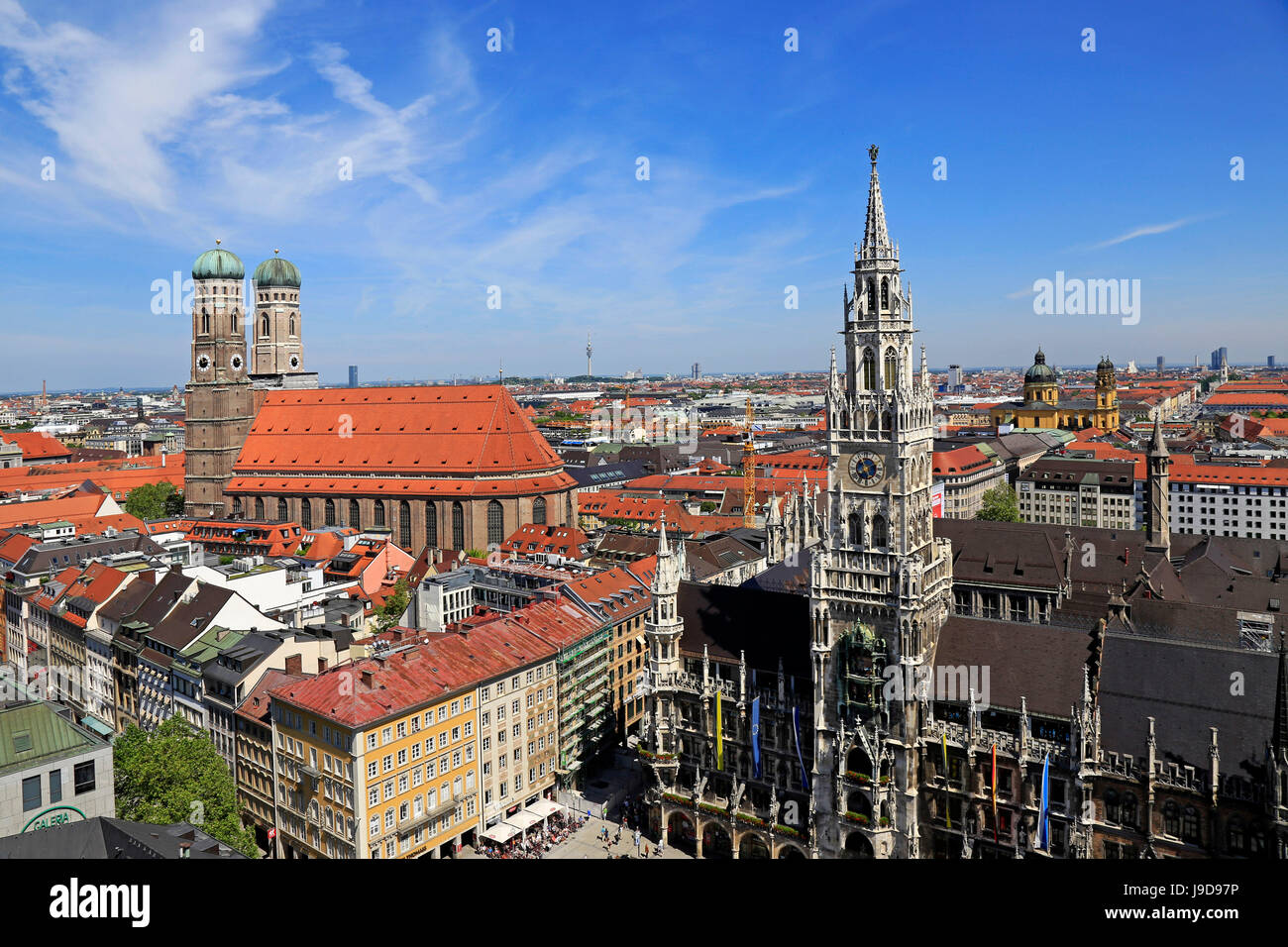 View from St. Peter's Church down to Marienplatz Square, City Hall and Church of Our Lady, Munich, Upper Bavaria, Germany Stock Photo