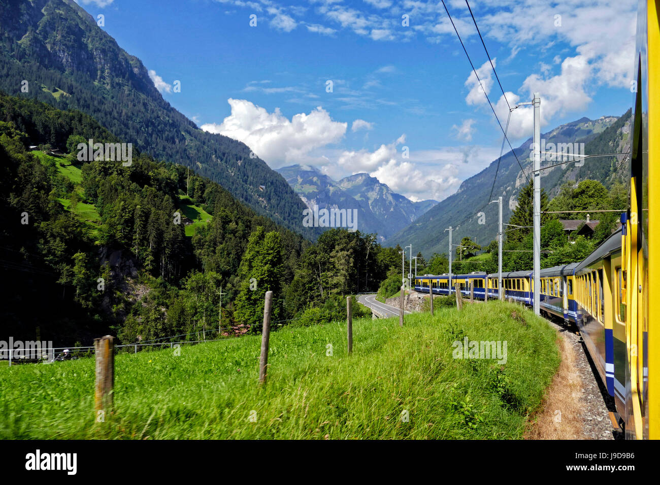 Berner Oberlandbahn Railway in Lutschental near Grindelwald, Bernese Oberland, Switzerland, Europe Stock Photo