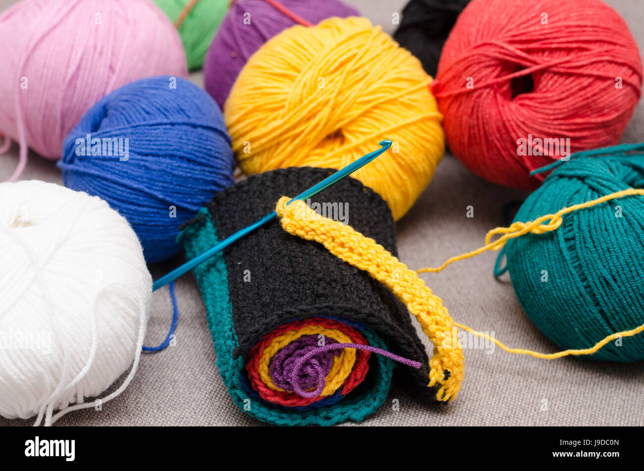 Colored balls of yarn. Rainbow colors. All colors. Yarn for knitting