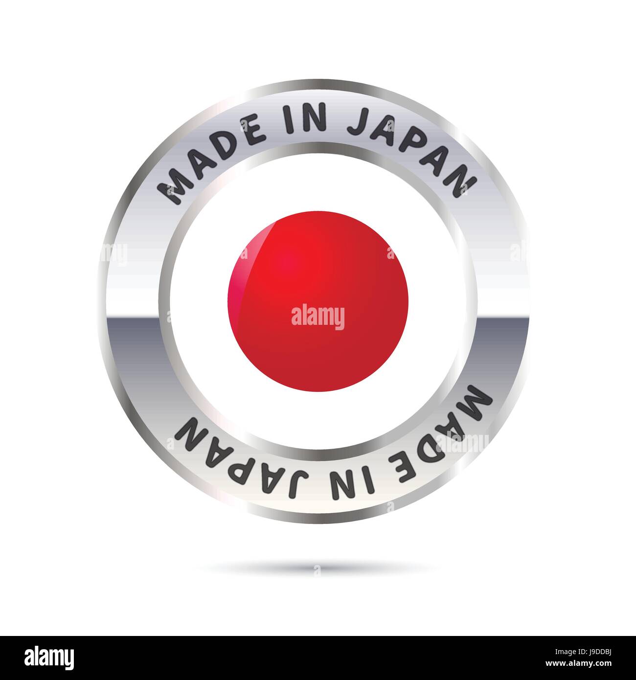 Metal badge icon, made in Japan with flag Stock Vector