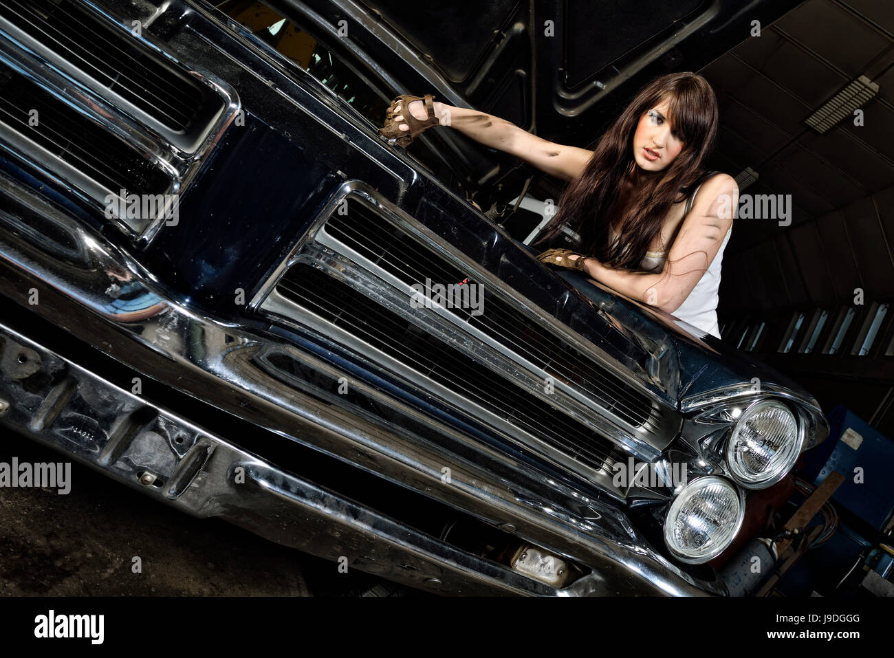 woman, car, automobile, vehicle, means of travel, motor vehicle, old-timer, Stock Photo