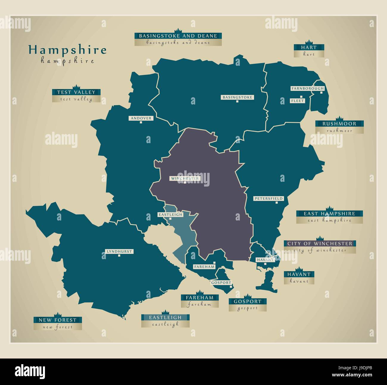 Modern Map - Hampshire county details UK Stock Vector Image & Art - Alamy
