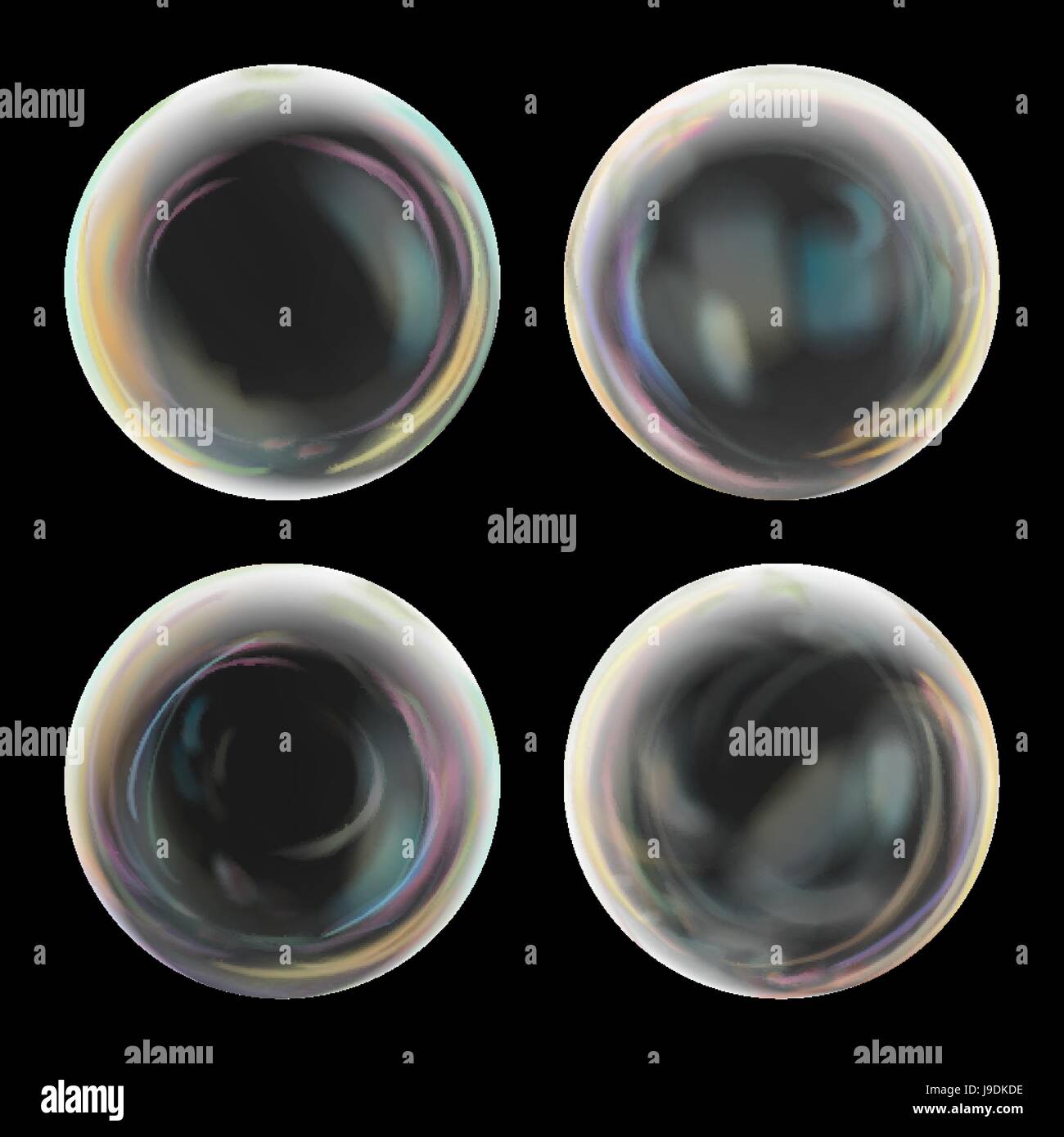 Transparent Soap Bubble Set. Black Background. Realistic Vector ...