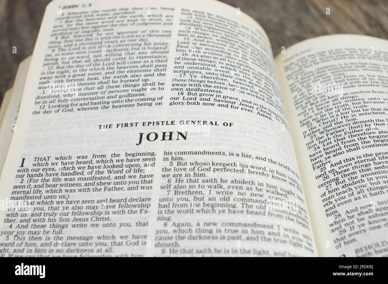 Title page for the book of 1 John in the Bible – King James Version Stock Photo