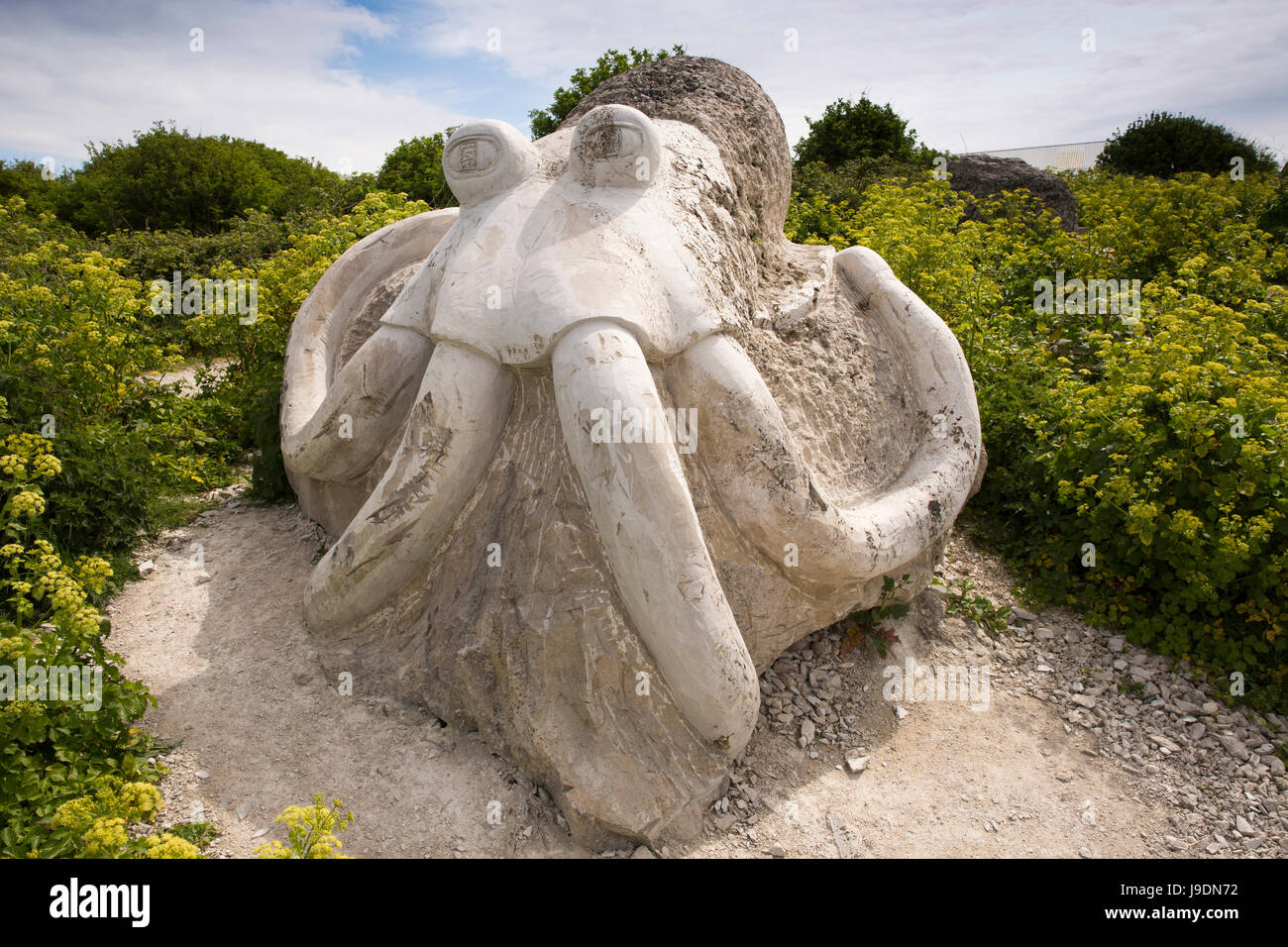 UK England, Dorset, Portland, Clay Ope, Tout Quarry Sculpture Park, octopus sculpted from stone Stock Photo