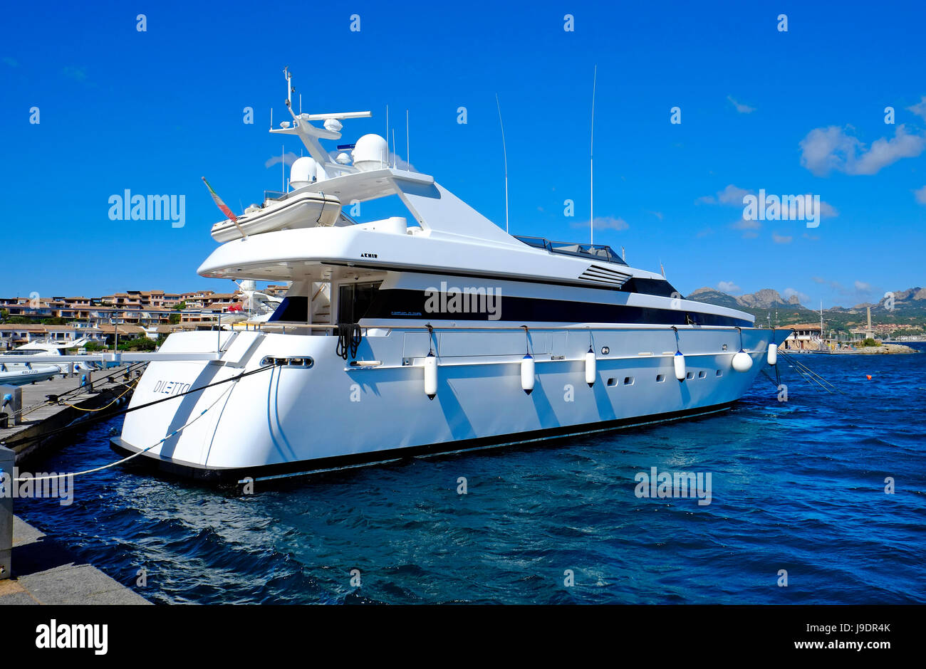 cantieri di pisa akhir luxury yacht moored at porto rotondo harbour, sardinia, italy Stock Photo