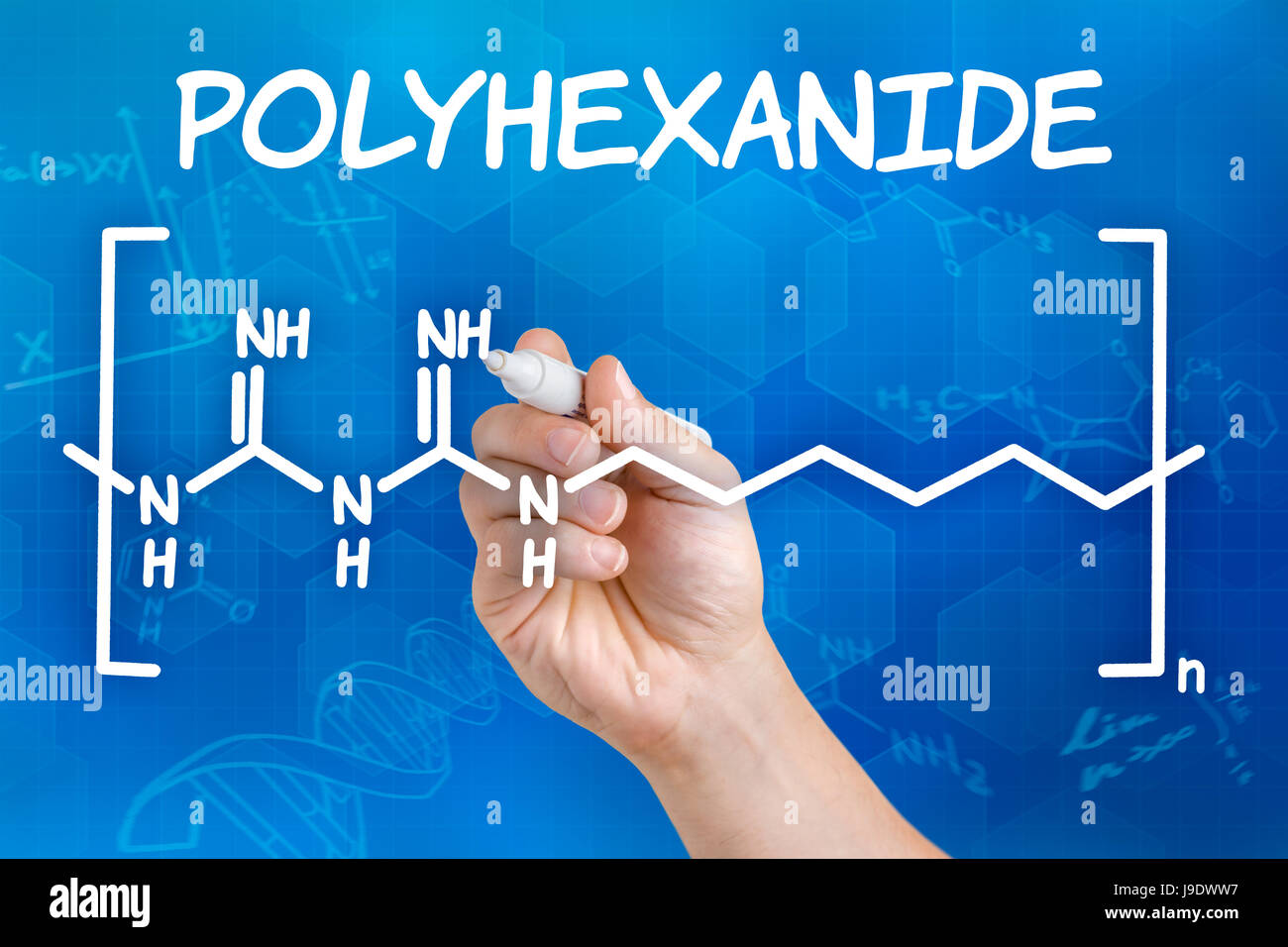Hand with pen drawing the chemical formula of Polyhexanide Stock Photo ...