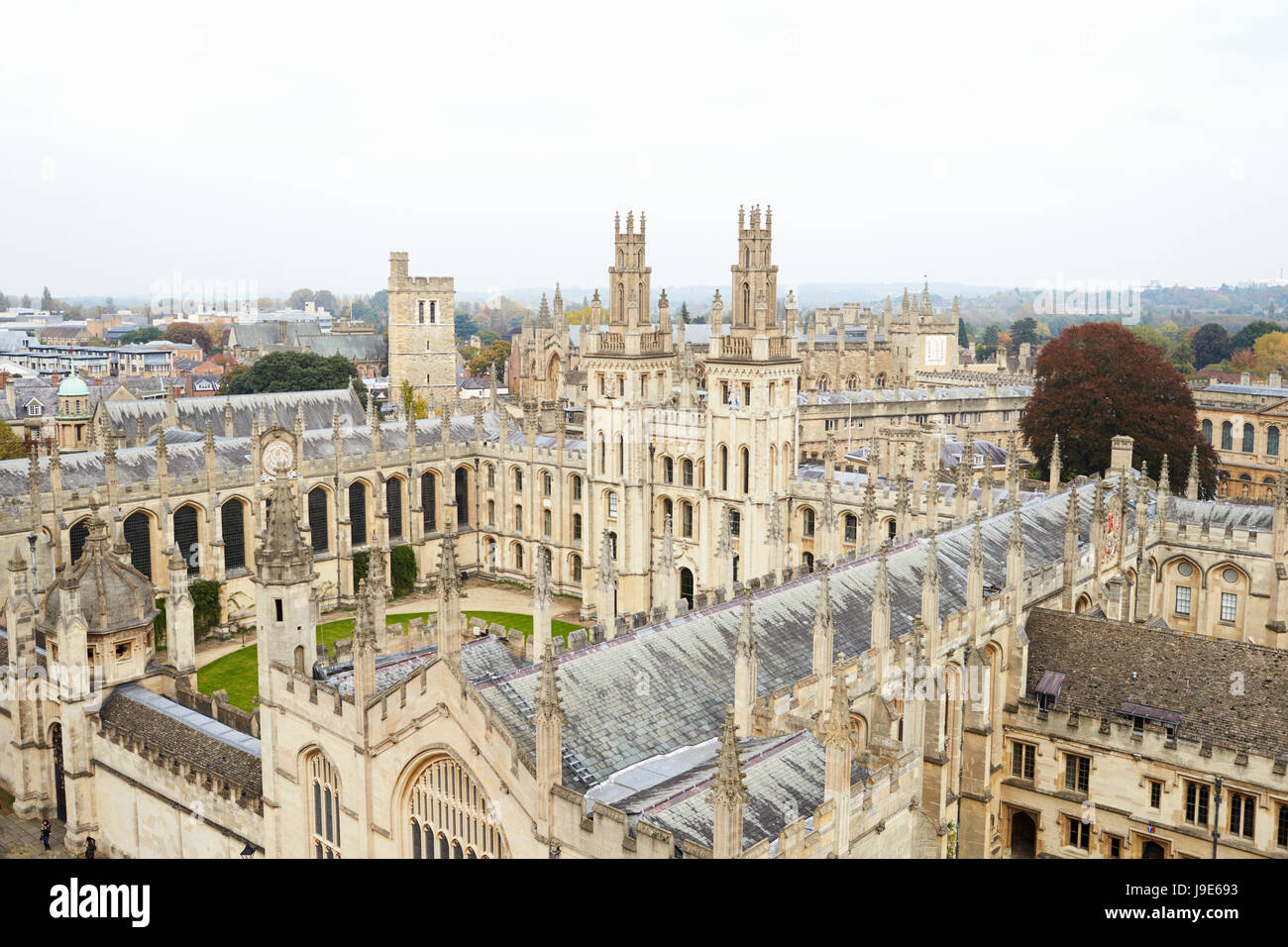 OXFORD/ UK- OCTOBER 26 2016: Aerial View Of Oxford City Showing College Buildings And Spires Stock Photo