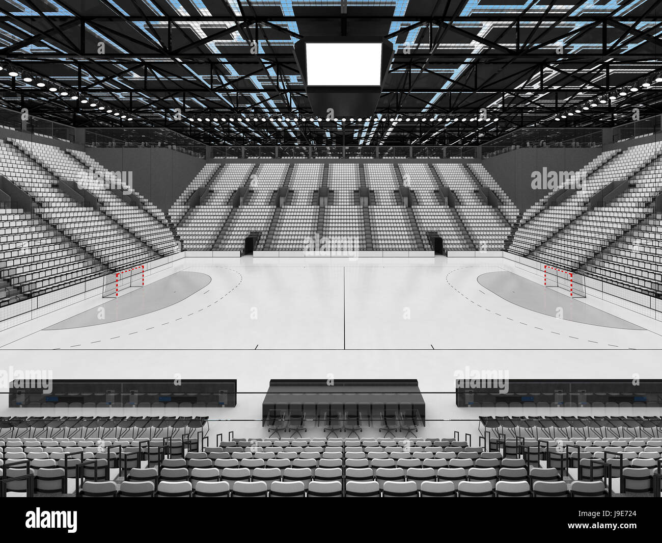 Beautiful sports arena for handball with white seats and VIP boxes Stock Photo