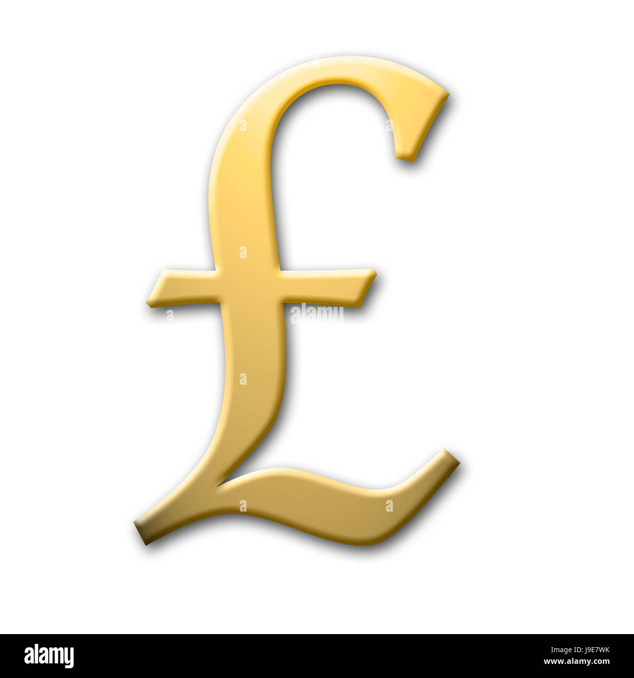 Golden British Pound currency sign, Isolated against the white background Stock Photo