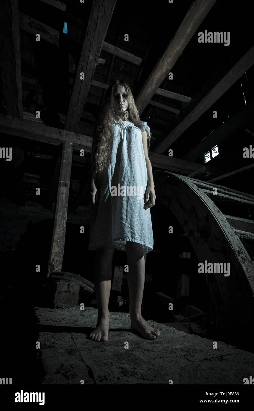 lady in white dress scary Horror girl Stock Photo NOV23MD