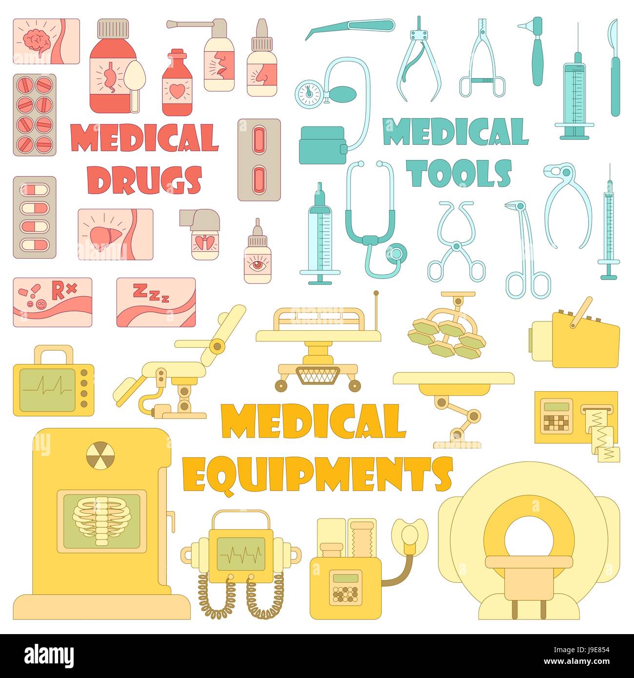 Medical tools equipment icons set, cartoon style Stock Vector Image