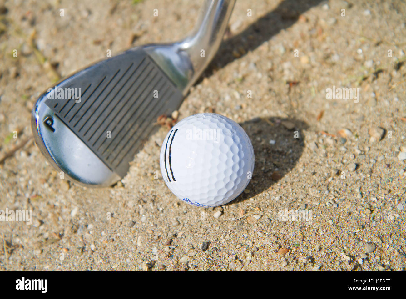 game, tournament, play, playing, plays, played, ball, lie, lying, lies, bunker, Stock Photo