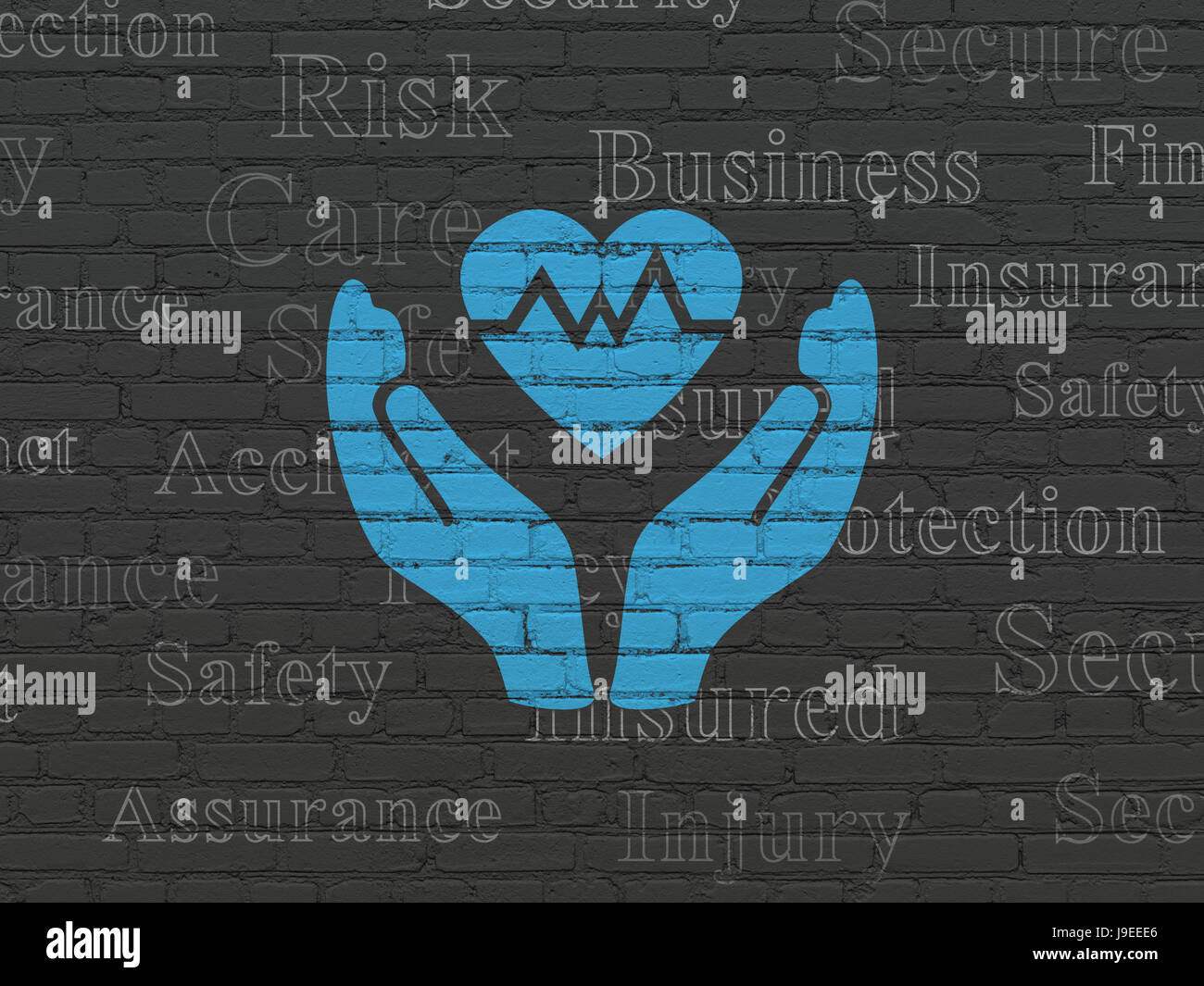 Insurance concept: Heart And Palm on wall background Stock Photo - Alamy
