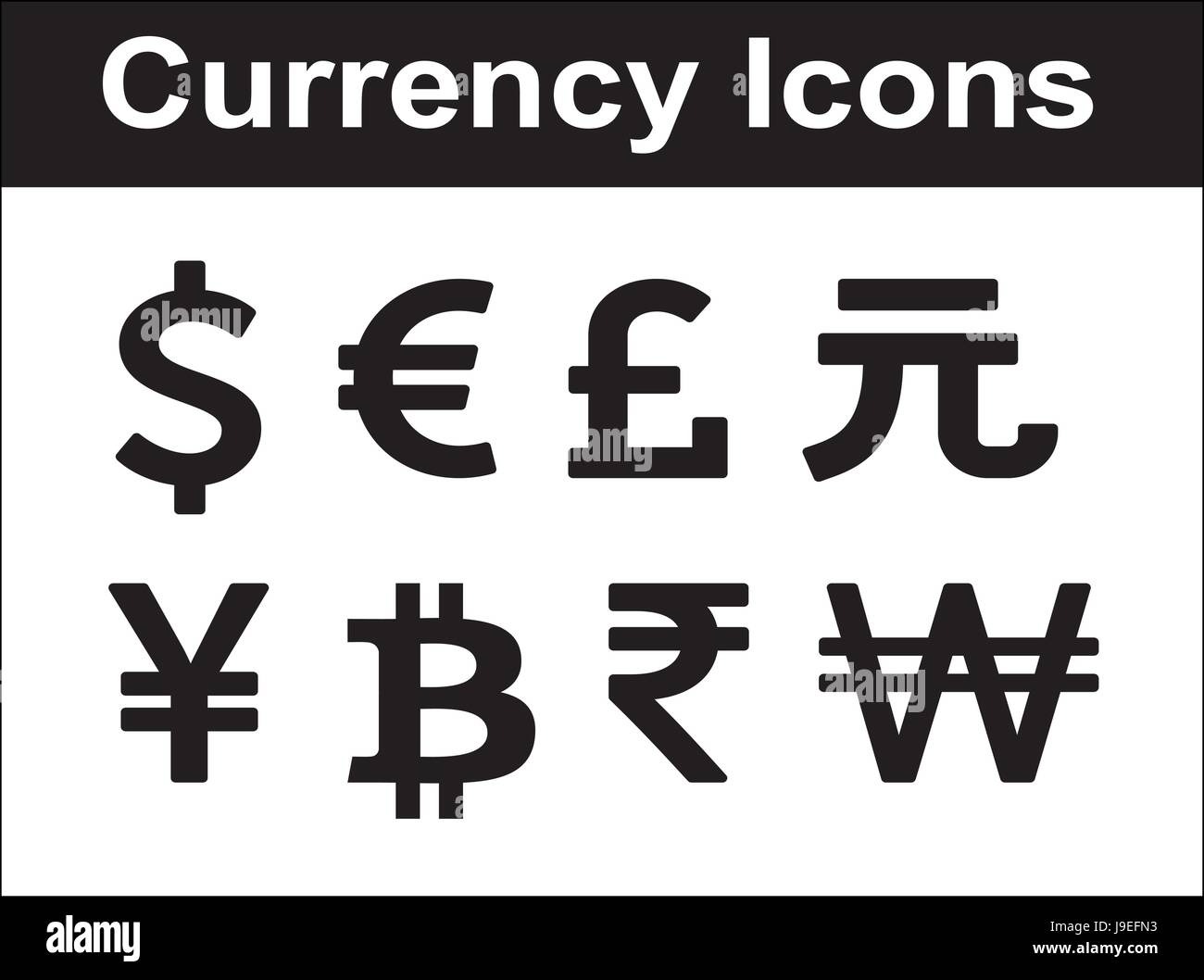 Currency icons set. Black over white background Stock Vector Image