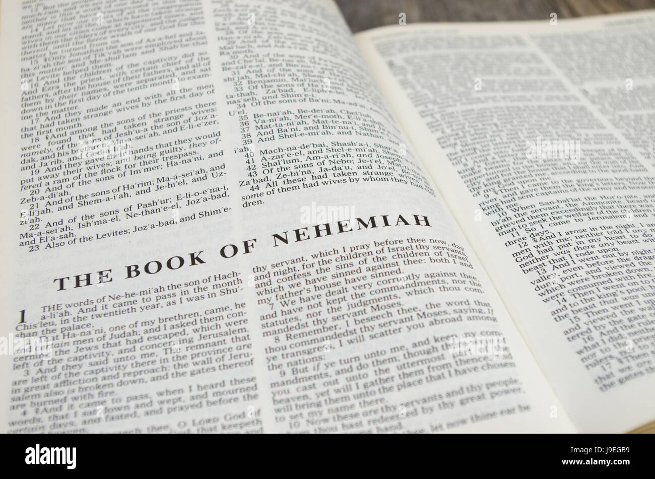 Title page for the book of Nehemiah in the Bible – King James Version Stock Photo