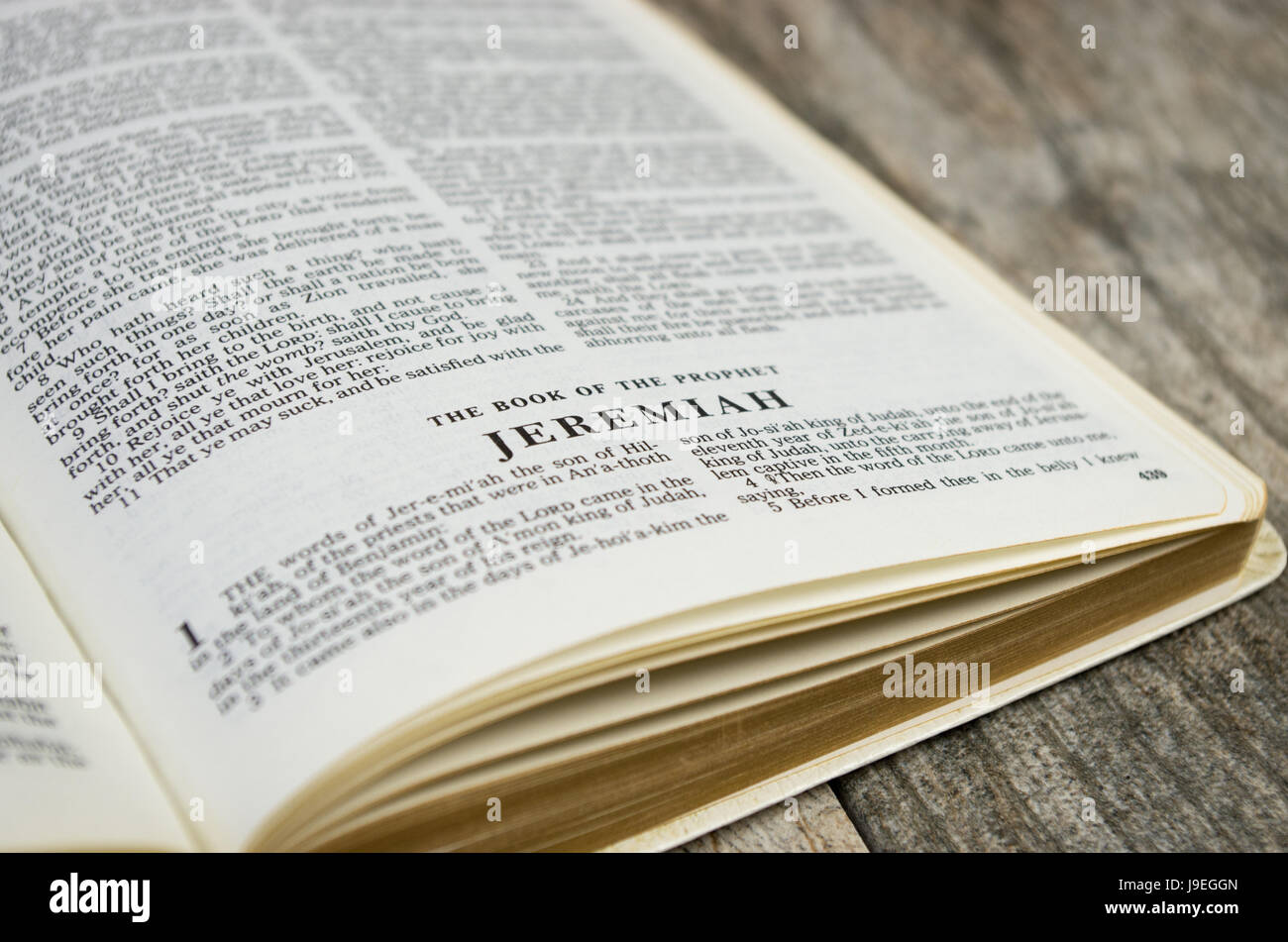 Title page for the book of Jeremiah in the Bible – King James Version Stock Photo
