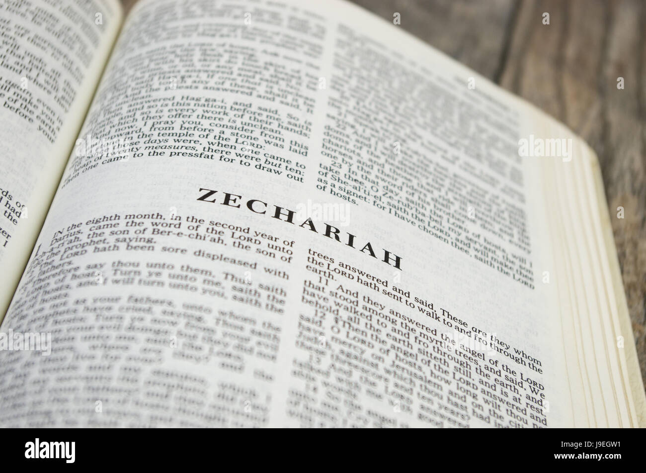 Title page for the book of Zechariah in the Bible – King James Version Stock Photo
