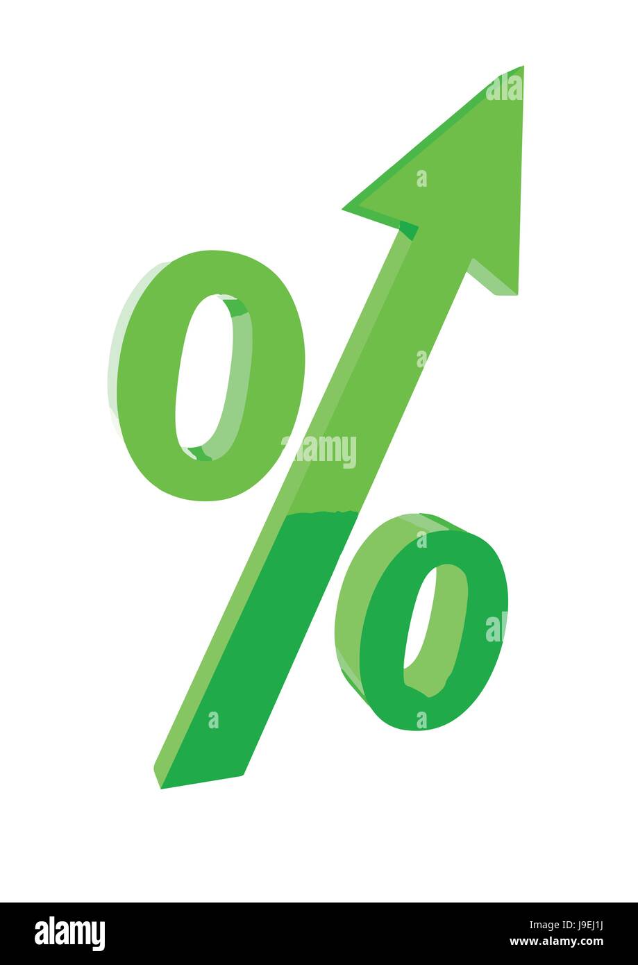Green percentage symbol with an arrow up. Vector concept illustration. Stock Vector