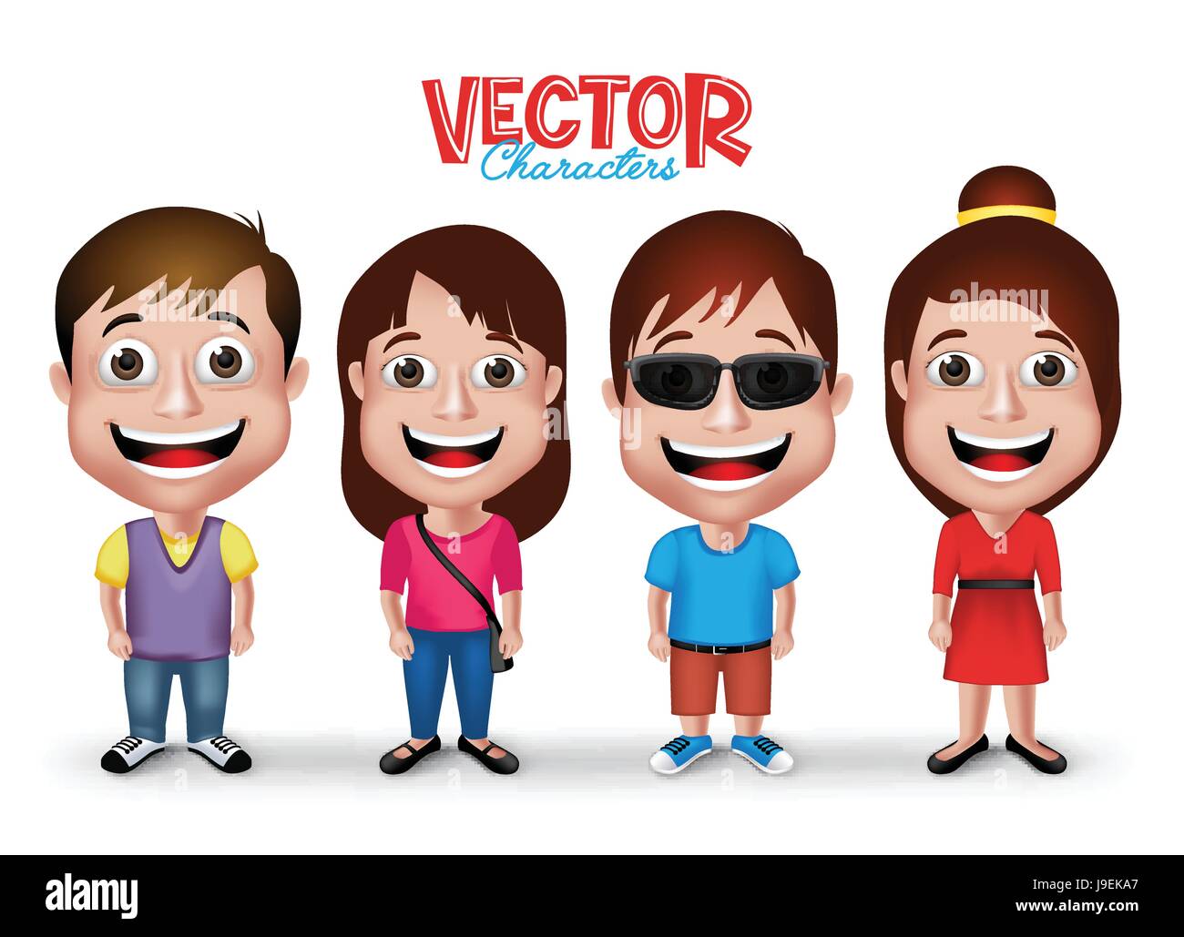 Vector Set of Boys and Girls Young Adult Kids Characters Happy Smiling ...