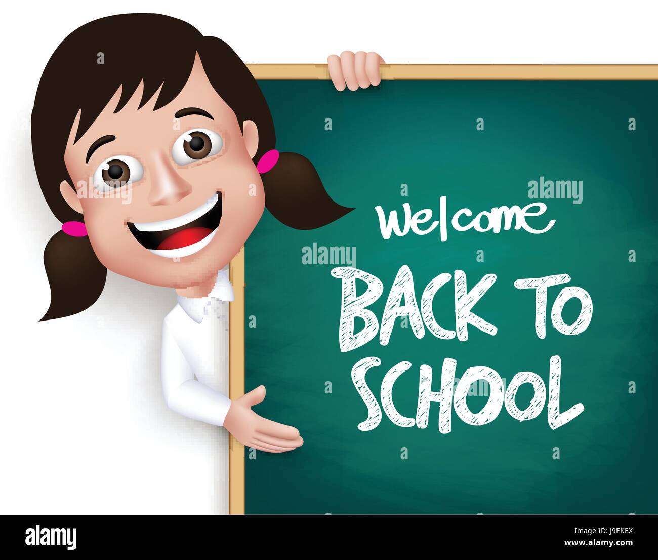 School Girl Student Happy Smiling Holding a Blackboard With Back to ...